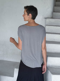 caraucci plant-based rayon jersey lightweight gray unstructured cap sleeve tee #color_stone