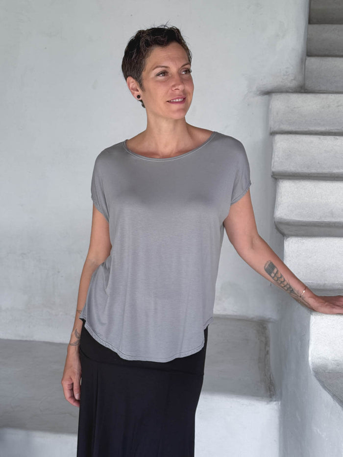 caraucci plant-based rayon jersey lightweight gray unstructured cap sleeve tee #color_stone