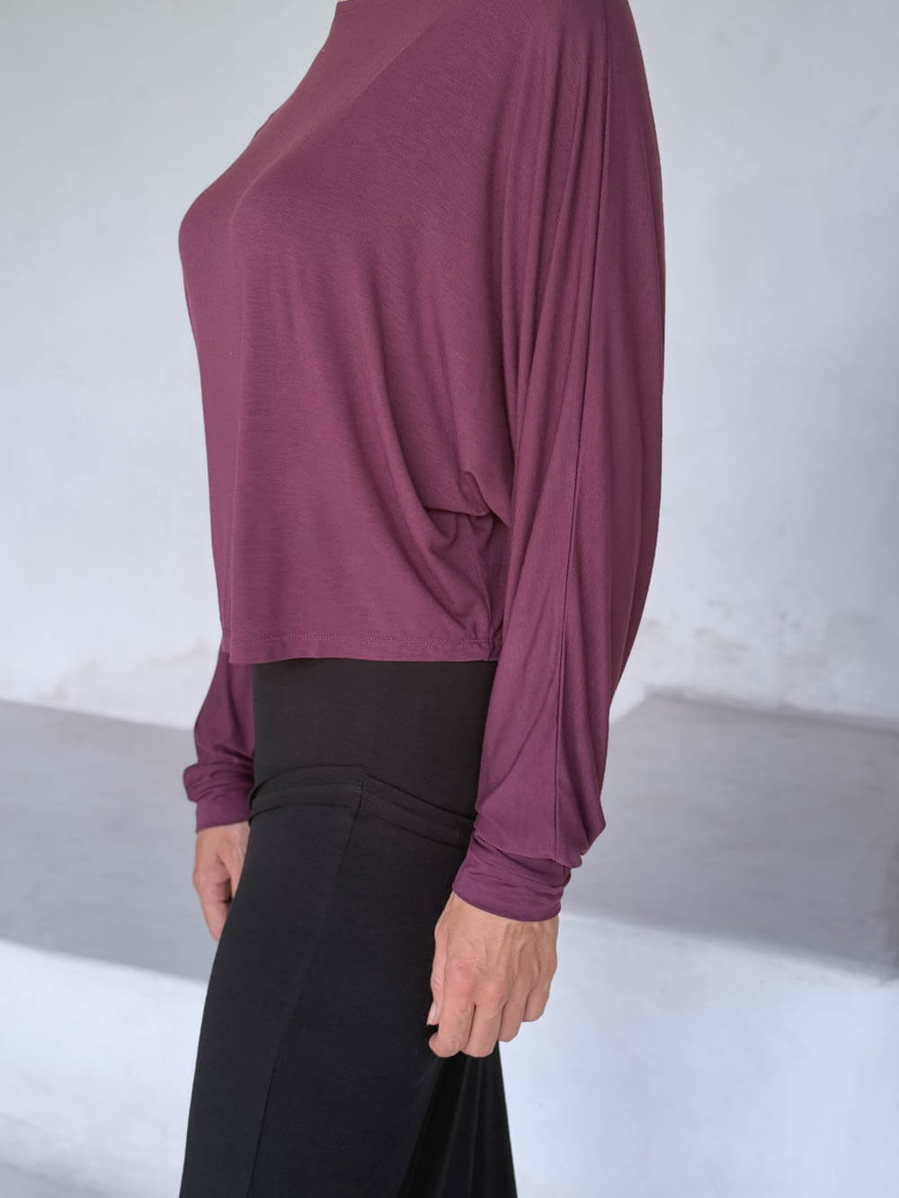 caraucci lightweight rayon jersey jam long sleeve dolman top #color_jam