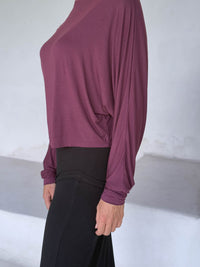 caraucci lightweight rayon jersey jam long sleeve dolman top #color_jam