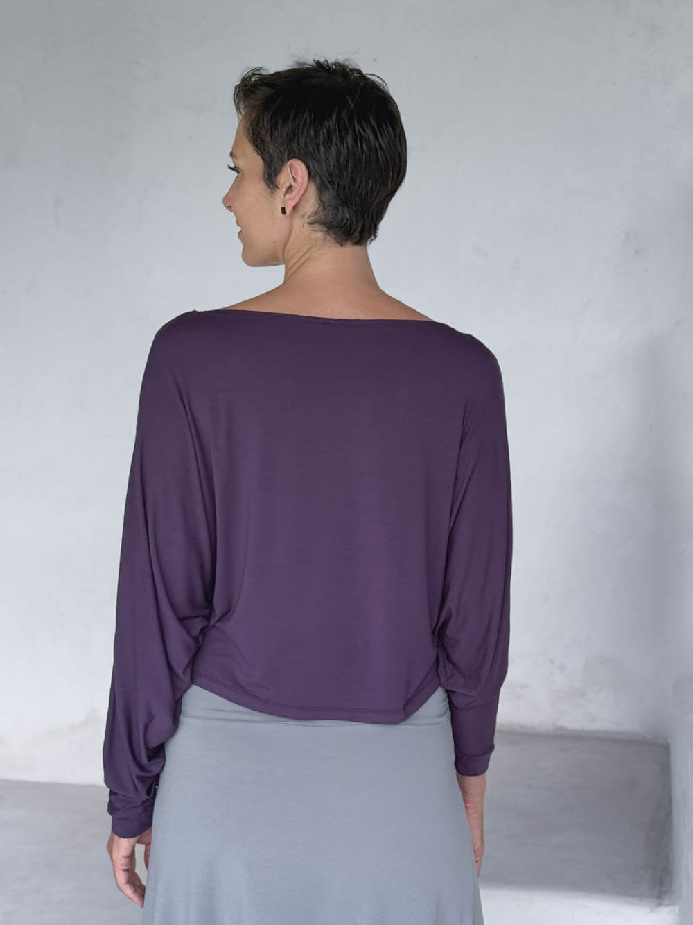 caraucci lightweight rayon jersey purple long sleeve dolman top #color_plum