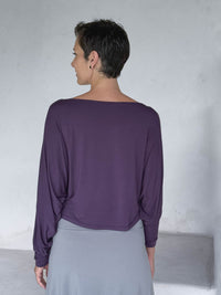 caraucci lightweight rayon jersey purple long sleeve dolman top #color_plum