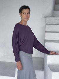 caraucci lightweight rayon jersey purple long sleeve dolman top #color_plum
