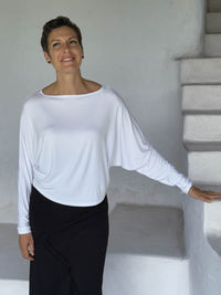 caraucci lightweight rayon jersey white
 long sleeve dolman top #color_white
