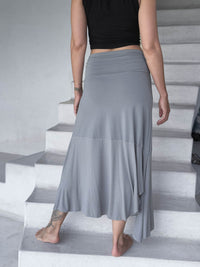 caraucci plant-based stretchy jersey convertible light gray asymmetrical midi skirt #color_stone