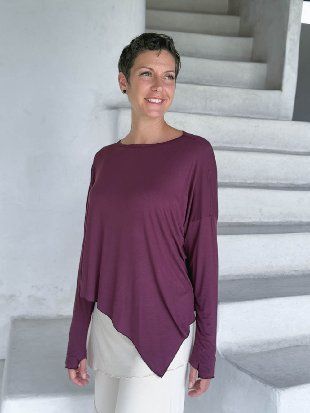 asymmetrical lightweight rayon jersey jam long sleeve top #color_jam