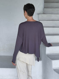 asymmetrical lightweight rayon jersey steel gray long sleeve top #color_steel