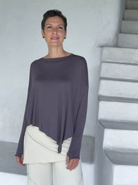 asymmetrical lightweight rayon jersey steel gray long sleeve top #color_steel