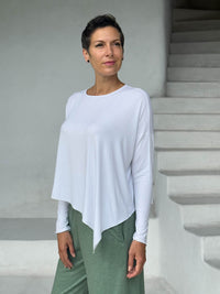 asymmetrical lightweight rayon jersey white long sleeve top #color_white