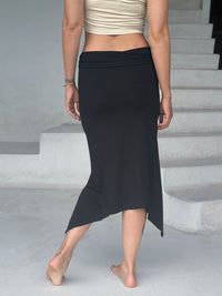 caraucci stretch rayon jersey asymmetrical black midi skirt #color_black