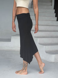 caraucci stretch rayon jersey asymmetrical black midi skirt #color_black