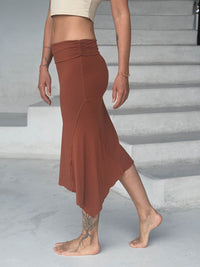 caraucci stretch rayon jersey asymmetrical copper midi skirt #color_copper