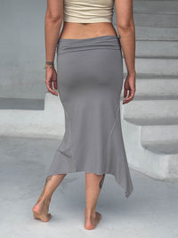 caraucci stretch rayon jersey asymmetrical gray midi skirt #color_stone