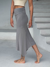caraucci stretch rayon jersey asymmetrical gray midi skirt #color_stone