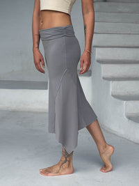 caraucci stretch rayon jersey asymmetrical gray midi skirt #color_stone