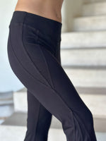 caraucci bamboo spandex black flare stretch pants with detailed stitching #color_black