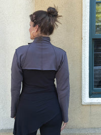 caraucci women's bamboo cotton fleece steel grey blue bolero jacket with raised stitch detailing #color_steel