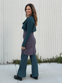 caraucci women's bamboo cotton fleece teal blue dolman cowl shrug with thumbholes #color_teal