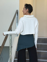 caraucci bamboo cotton fleece white cropped cowl neck long sleeve shrug with thumbholes #color_off-white