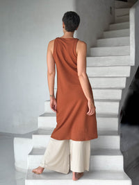 caraucci bamboo fleece orange sleeveless tunic dress #color_copper