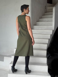 caraucci bamboo fleece forest green sleeveless tunic dress and pocket leggings #color_forest