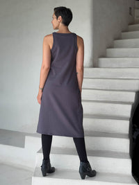 caraucci bamboo fleece steel gray sleeveless tunic dress and black pocket leggings #color_steel
