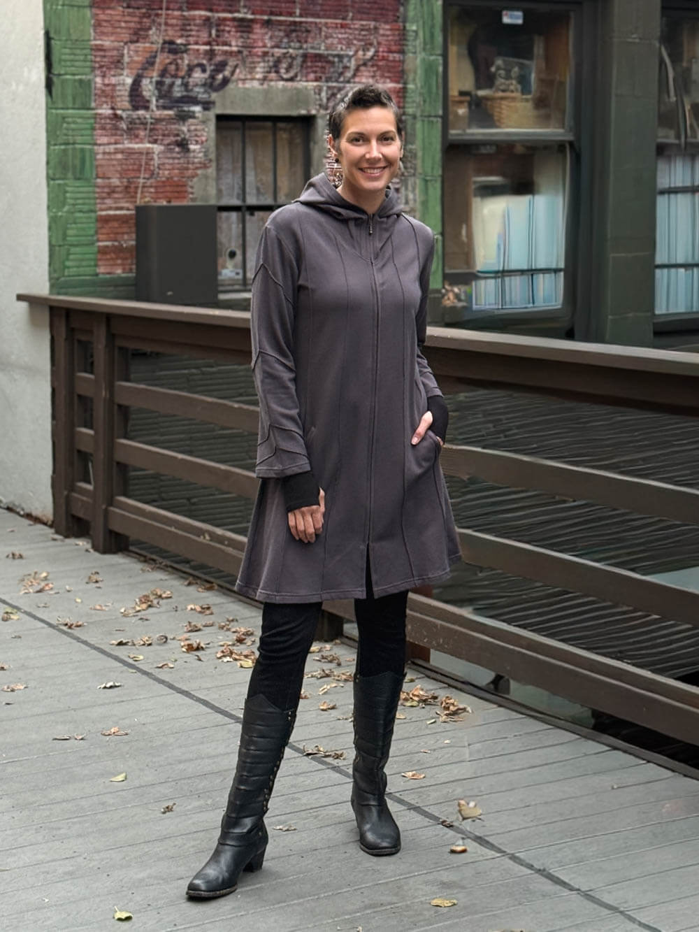 Bamboo Cotton Fleece Hooded Midi Jacket | Women's Bamboo Outerwear