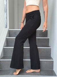 caraucci bamboo black flare-leg pants with two front and back pockets #color_black