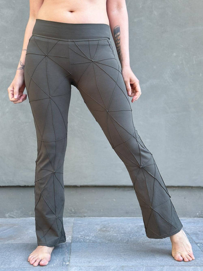caraucci women's forest green textured bamboo boot cut pants #color_forest