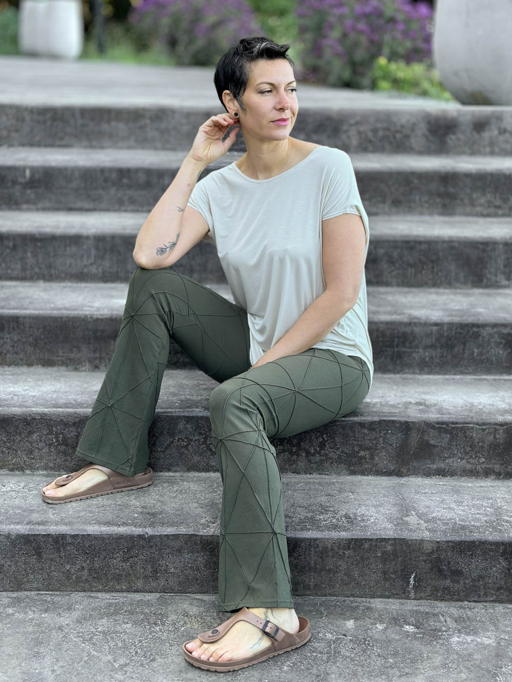 caraucci plant-based rayon jersey lightweight cream unstructured cap sleeve tee #color_cream