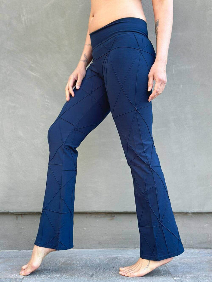 caraucci women's navy blue textured bamboo boot cut pants #color_navy