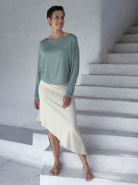 caraucci cream sleeveless scoop neck bias cut asymmetrical hem dress #color_cream