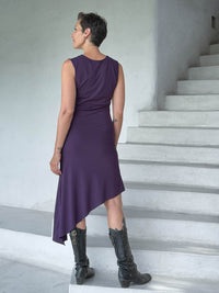 caraucci purple sleeveless scoop neck bias cut asymmetrical hem dress #color_plum