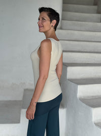 caraucci cream boat neck tank top in stretch jersey #color_cream