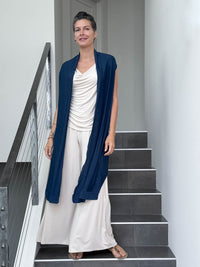 caraucci lightweight rayon jersey convertible navy blue wrap vest can be worn multiple ways #color_navy