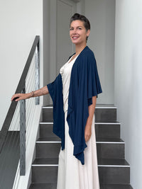 caraucci lightweight rayon jersey convertible navy blue wrap vest can be worn multiple ways #color_navy