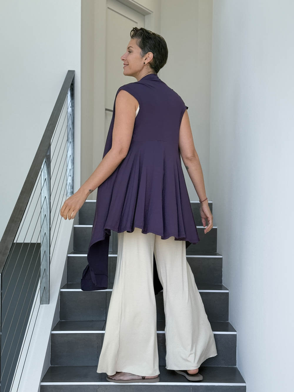 caraucci lightweight rayon jersey convertible purple wrap vest can be worn multiple ways #color_plum