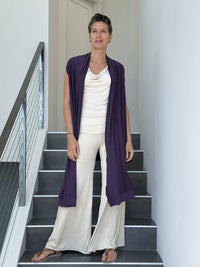 caraucci lightweight rayon jersey convertible purple wrap vest can be worn multiple ways #color_plum