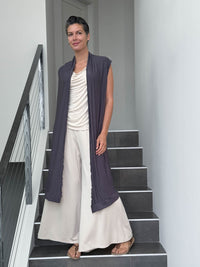 caraucci lightweight rayon jersey convertible steel gray wrap vest can be worn multiple ways #color_steel