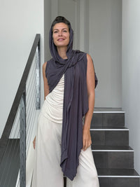caraucci lightweight rayon jersey convertible steel gray wrap vest can be worn multiple ways #color_steel