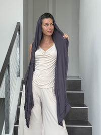 caraucci lightweight rayon jersey convertible steel gray wrap vest can be worn multiple ways #color_steel