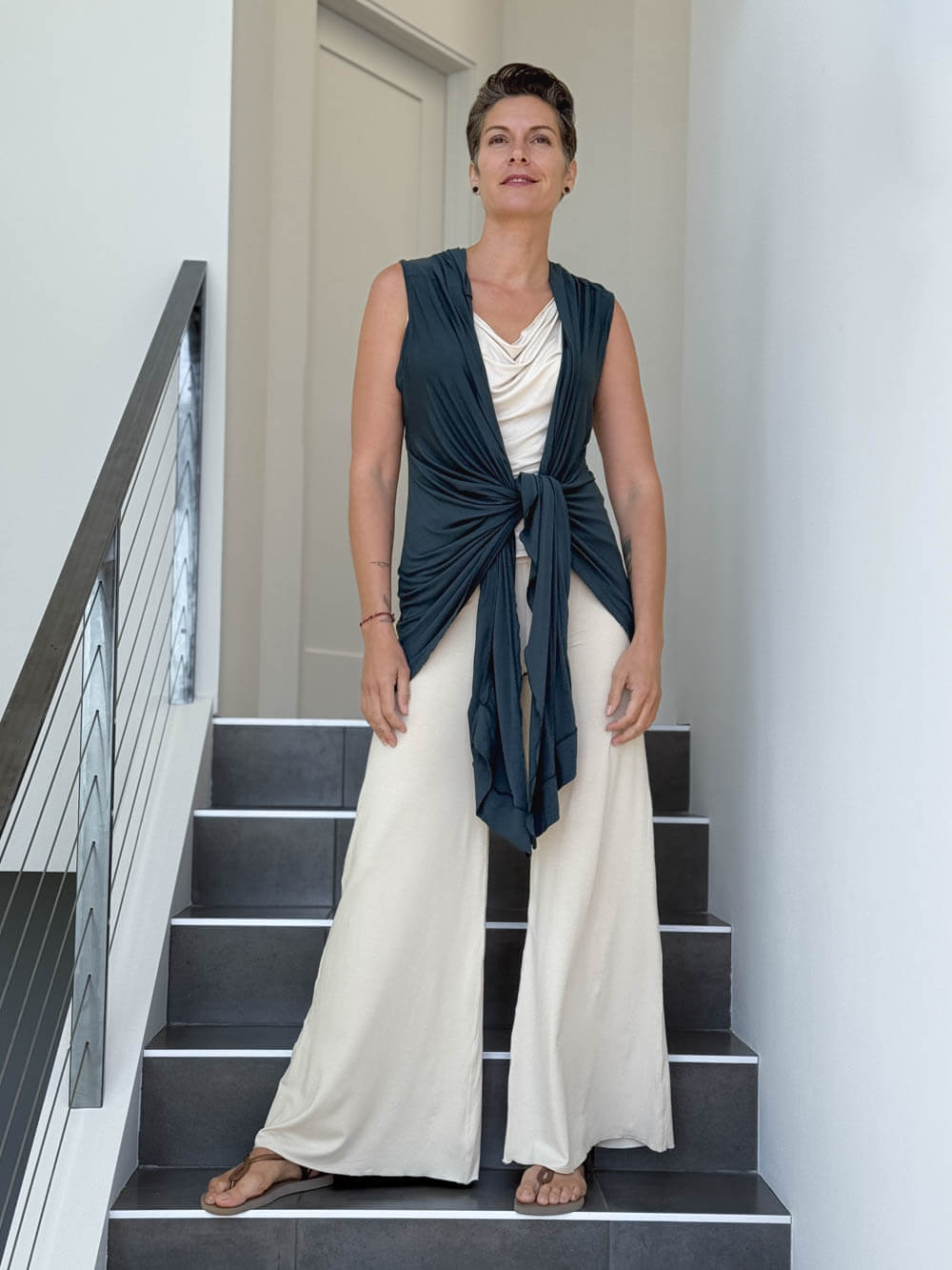 caraucci lightweight rayon jersey convertible teal blue wrap vest can be worn multiple ways #color_teal