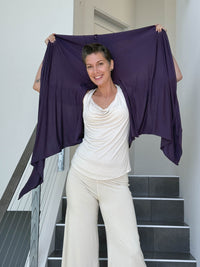 caraucci lightweight rayon jersey convertible purple wrap vest can be worn multiple ways #color_plum
