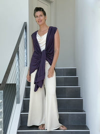 caraucci lightweight rayon jersey convertible purple wrap vest can be worn multiple ways #color_plum