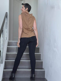 caraucci cotton gold cowl neck tank top #color_camel