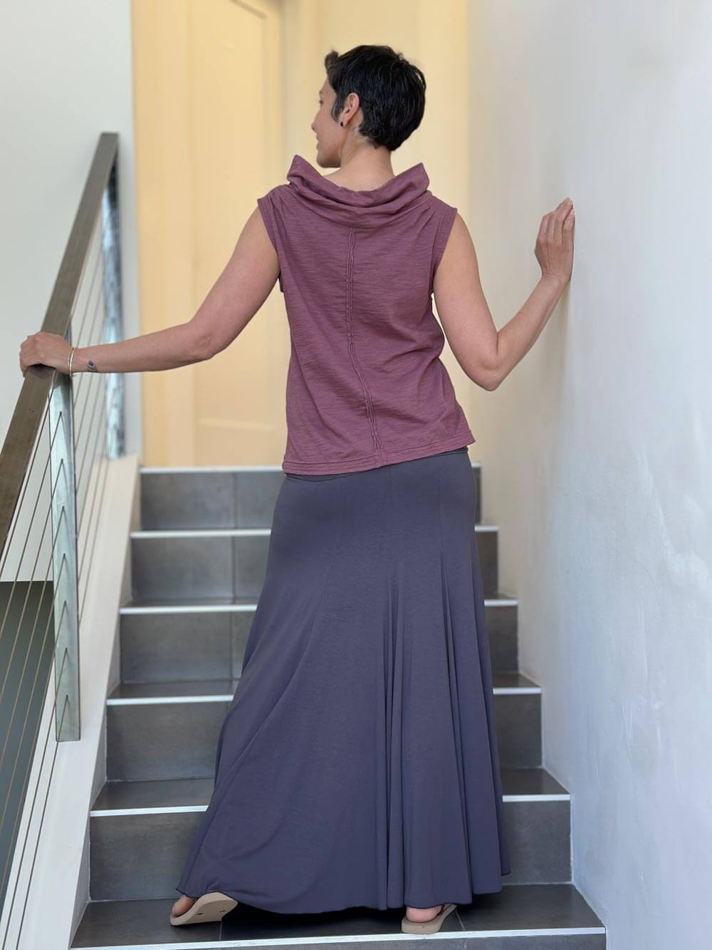 caraucci cotton pink cowl neck tank top #color_mangosteen