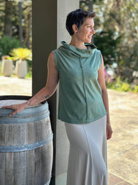 caraucci cotton sage green cowl neck tank top #color_matcha