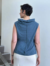 caraucci cotton blue cowl neck tank top #color_pacific