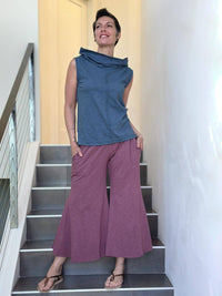 caraucci cotton blue cowl neck tank top #color_pacific