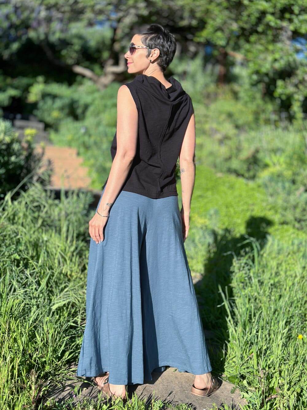 caraucci cotton black cowl neck tank top #color_black